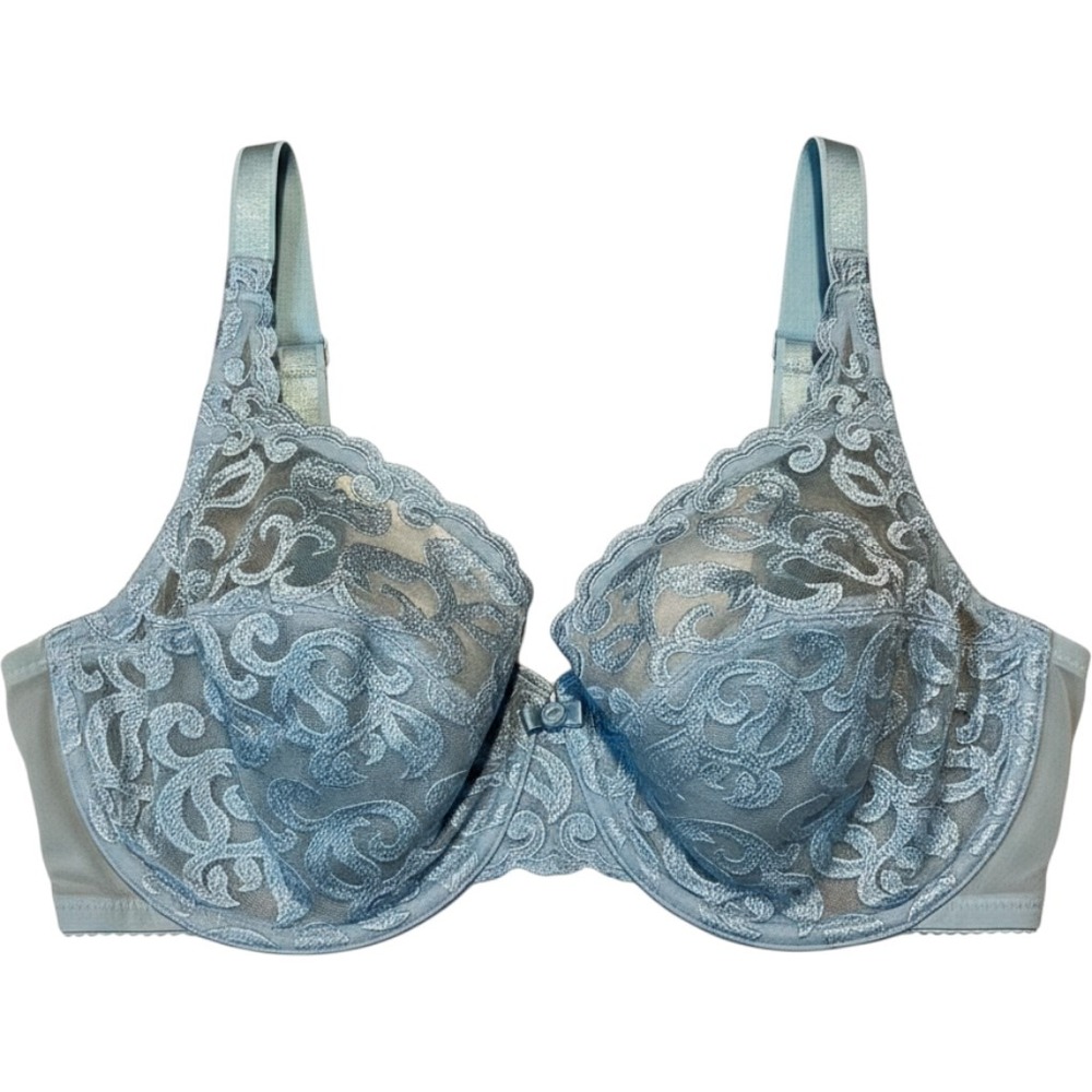 Wacoal Arabesque Underwire Bra Light Blue Floral Lace Full Figure 34DD 85199